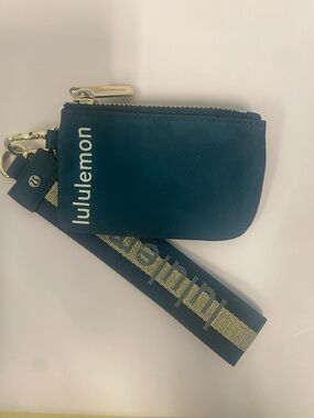 lululemon teal zip key pouch with logo strap